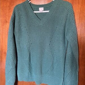 Light Green V-Neck Knit Sweater